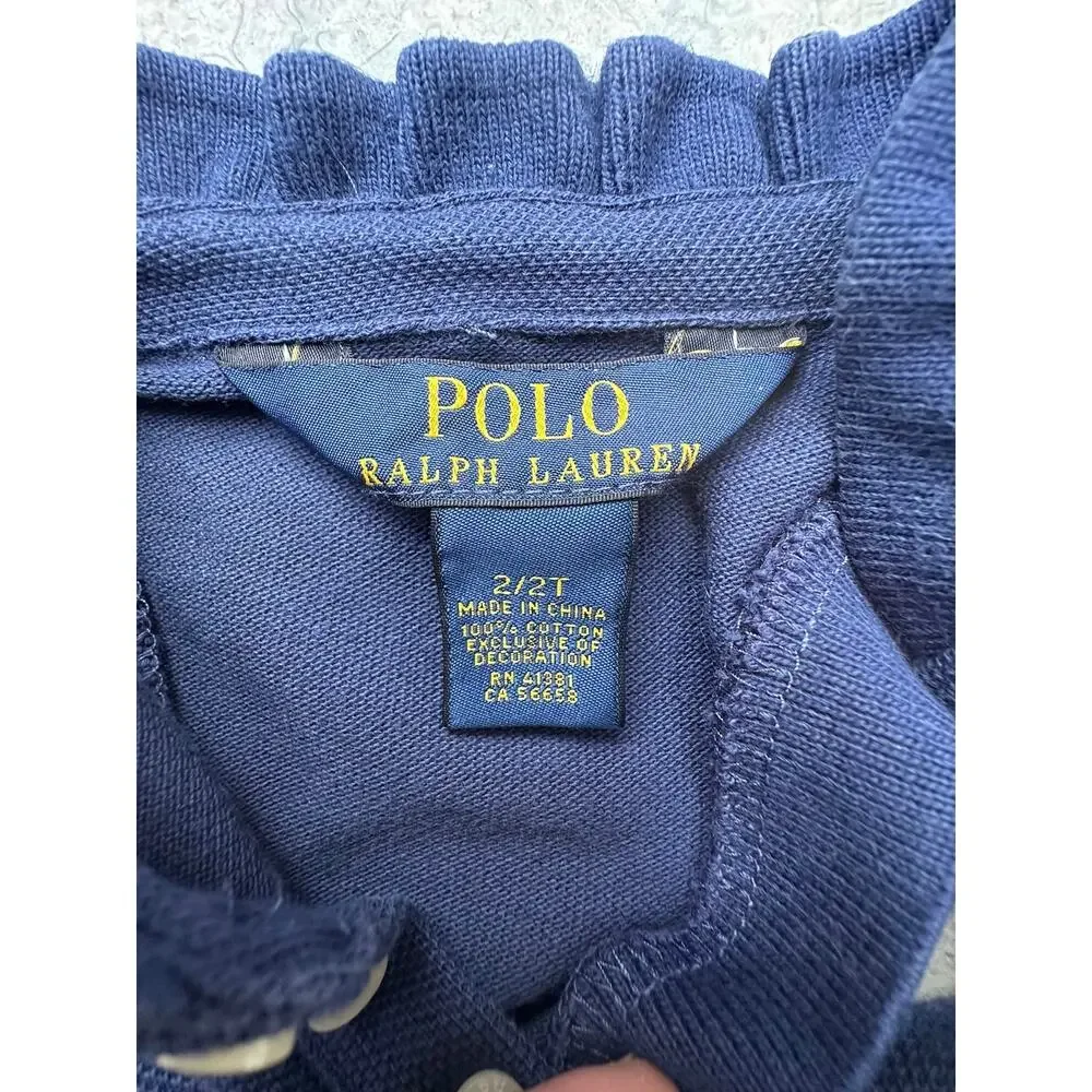 Polo Ralph Lauren Pique Sleeveless Ruffle Dress Baby Size 2T, Blue